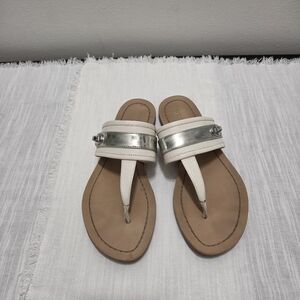 COACH  Women's Eileen Turn lock Slide Sandals Flip Flops Chalk/Silver 7.5